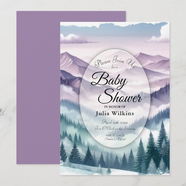 Lavender Frost in the Alpine Mist Baby Shower Invitation (Front/Back)