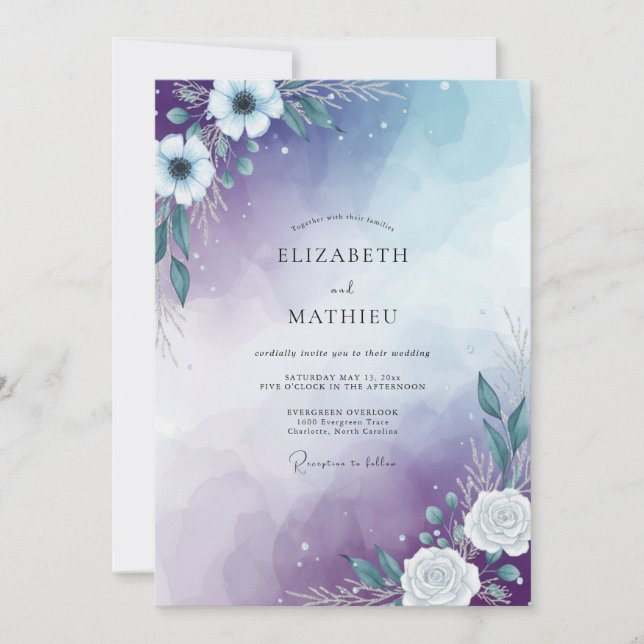 Lavender Frosty Floral Wedding Invitation (Front)