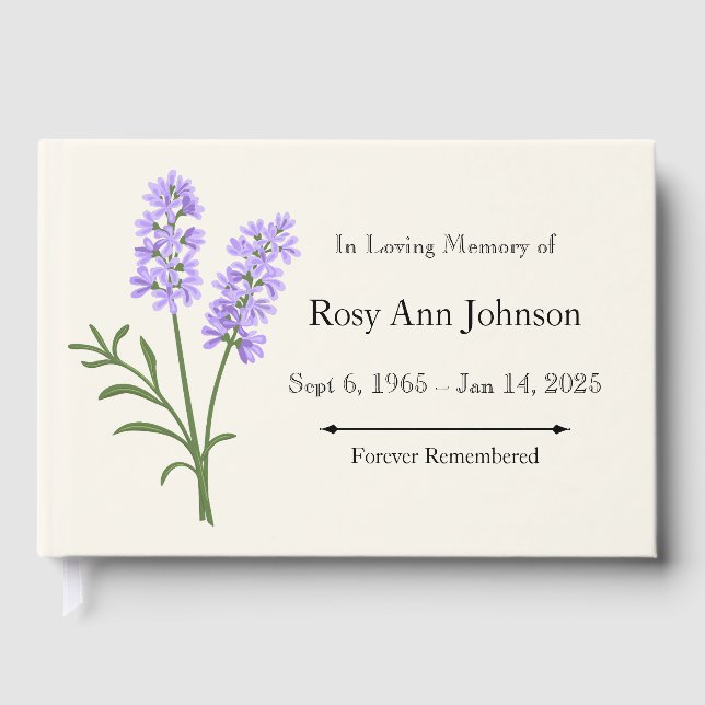 Lavender Funeral Guest Book – In Loving Memory (Front)