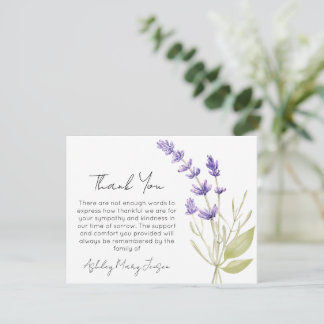 Lavender Funeral Thank You Card Bereavement 
