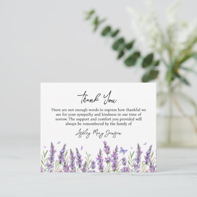 Lavender Funeral Thank You Card Bereavement (Standing Front)