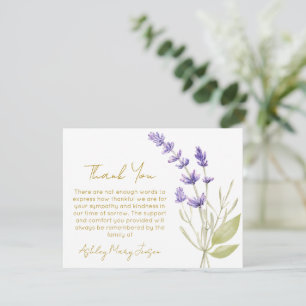 Lavender Funeral Thank You Card Bereavement