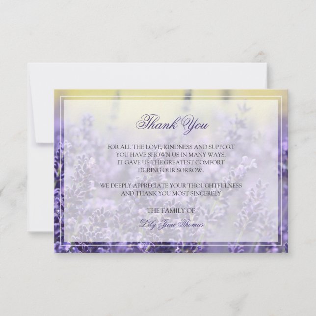 Lavender Funeral Thank You Card | Memorial Card (Front)