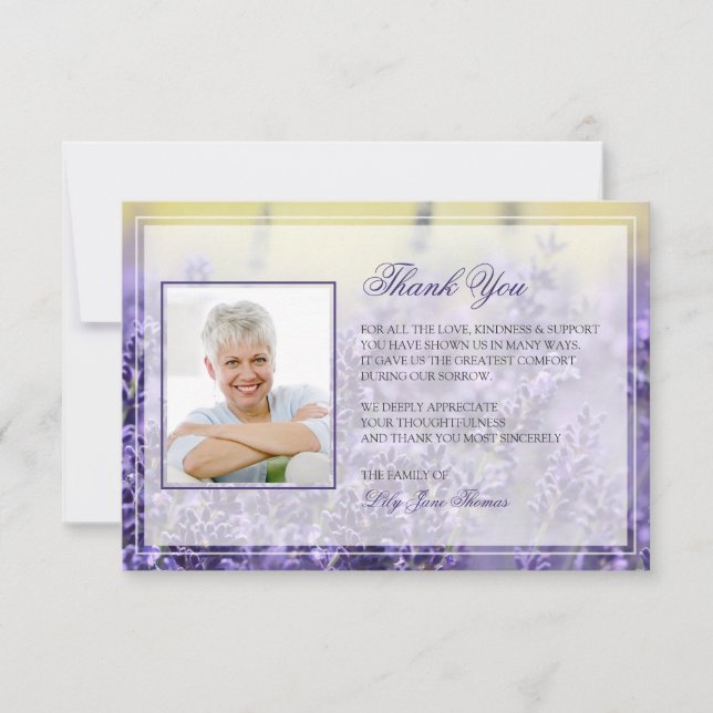 Lavender Funeral Thank You Card | Memorial Card (Front)