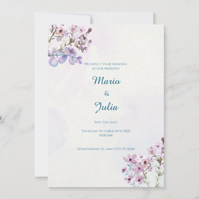 Lavender Garden Wedding Invitation Design (Front)