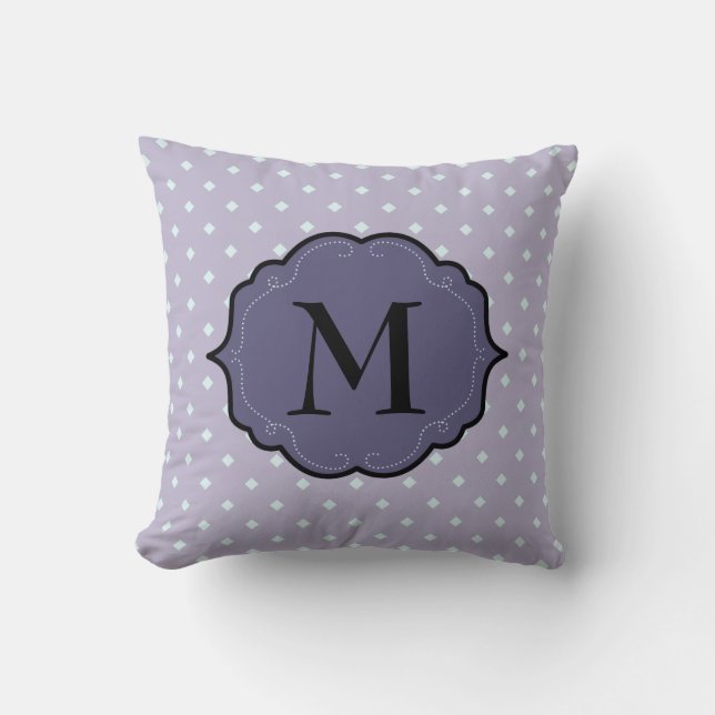 Lavender Geometric Dots Purple Monogram Banner Cushion (Front)
