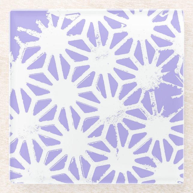 Lavender geometric pattern glass coaster (Front)