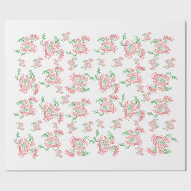 Lavender Gingham Floral Pattern Wrapping Paper  (Flat)