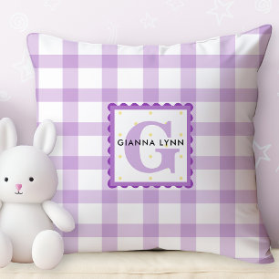 Lavender Gingham Monogrammed Cushion