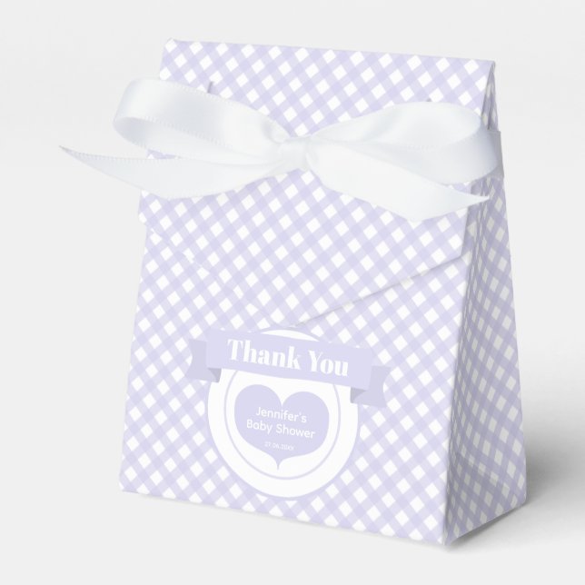 Lavender Gingham Pattern Baby Shower Thank You  Favour Box (Front Side)