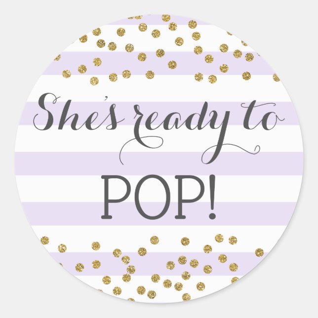 Lavender Girl Baby Shower Sprinkle Ready to Pop Classic Round Sticker (Front)