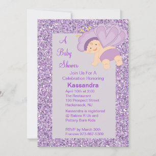 Lavender Glitter Baby Butterfly Shower Invite