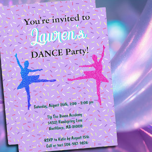 Lavender Glitter Ballerina Dance Party Invitation