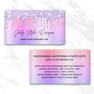 Lavender Glitter Drips Multi Ombre Online Store Business Card