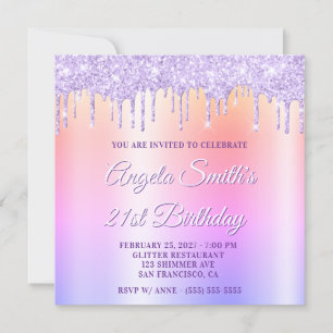 Lavender Glitter Drips Shimmer Drop Shadow Invitation