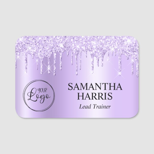 Lavender Glitter Drips Shimmer Name Tag (Front)