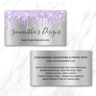 Lavender Glitter Drips Silver Ombre Online Store Business Card