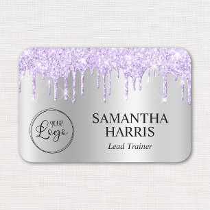 Lavender Glitter Drips Silver Shimmer Name Tag