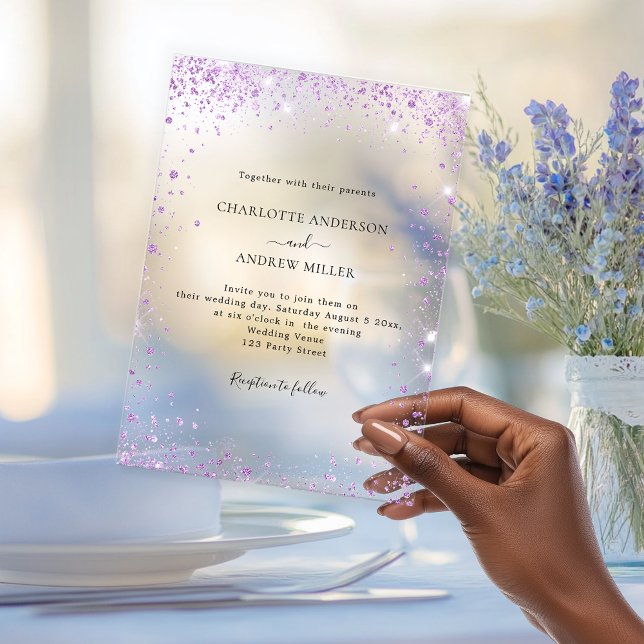 Lavender glitter evening clear wedding  acrylic invitations (Creator Uploaded)