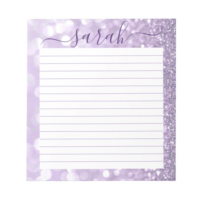 Lavender Glitter Lined Personalised Notepad (Front)