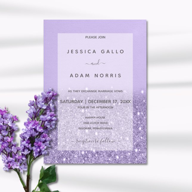 Lavender Glitter Modern Glam Wedding Invitation (Creator Uploaded)