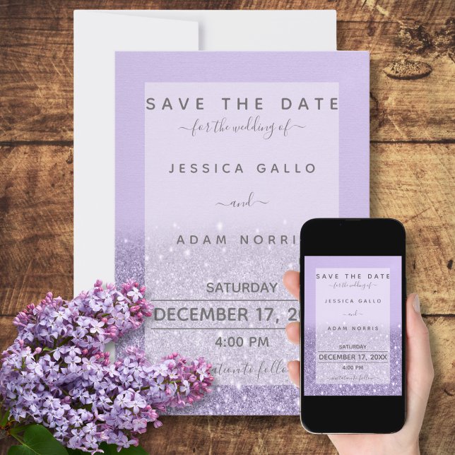 Lavender Glitter Modern Wedding Save The Date (Creator Uploaded)