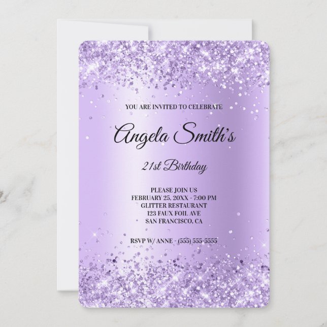 Lavender Glitter Purple Satin Foil 21st Birthday Invitation (Front)