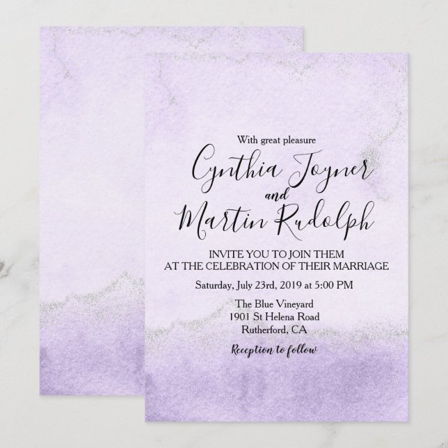 Lavender Glitter Watercolor Wedding Invitation (Front/Back)