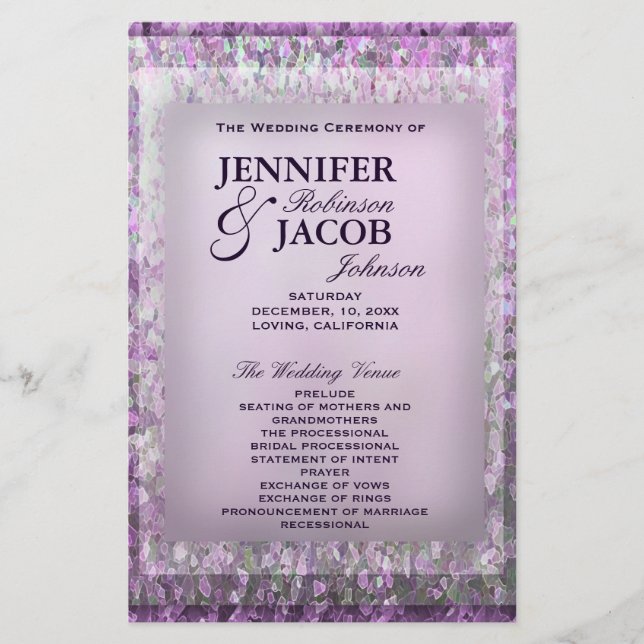 Lavender Glitter Wedding Program (Front)