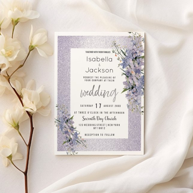 Lavender glitter wildflowers floral Wedding Invitation (Lavender glitter wildflowers floral Wedding )