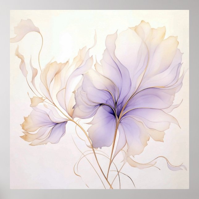 Lavender & Gold Abstract Watercolor Flower Poster (Front)