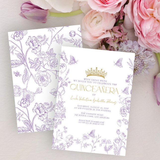 Lavender Gold Butterfly Quinceañera Quince Años Invitation (Creator Uploaded)