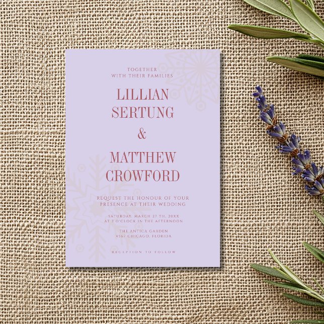 Lavender & Gold Clean Snowflake Winter Wedding Invitation (Creator Uploaded)