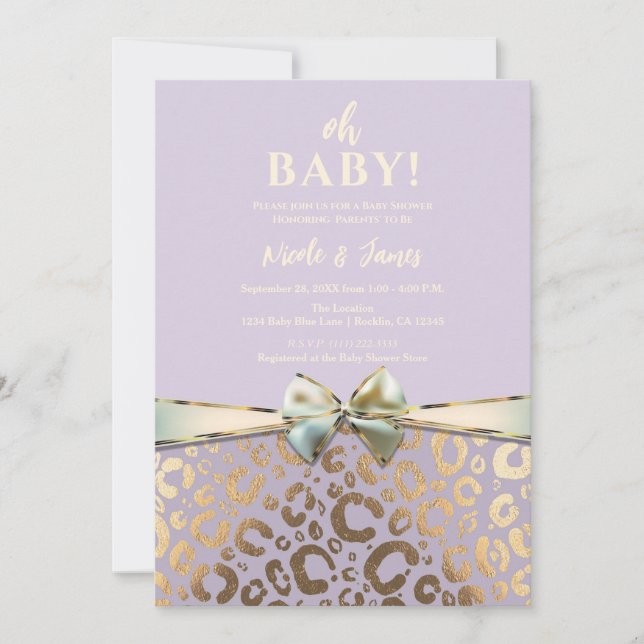 Lavender Gold Cream Glam Leopard Print Baby Shower Invitation (Front)
