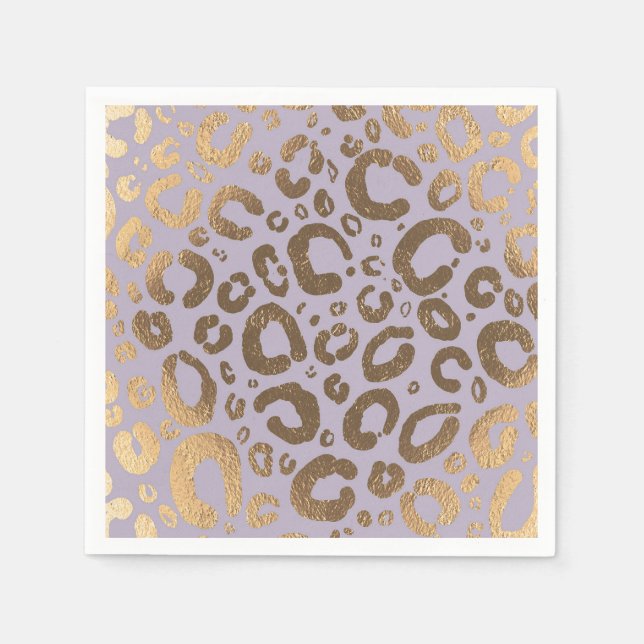 Lavender Gold Cream Glam Leopard Print Baby Shower Napkin (Front)