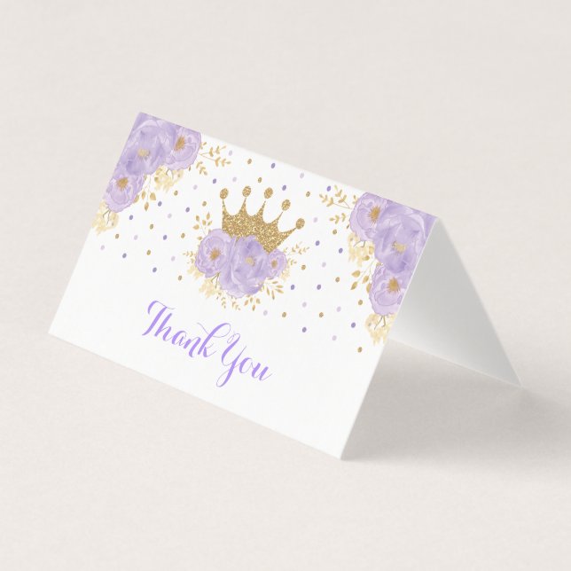 Lavender Gold Crown Princess Shower Thank You (Front)