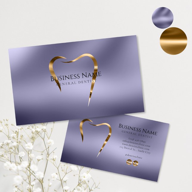 Lavender & Gold Dentist Business Card (Creator Uploaded)