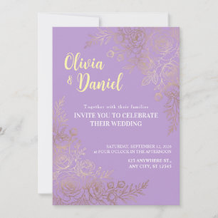Lavender Gold Floral Wedding Invitation