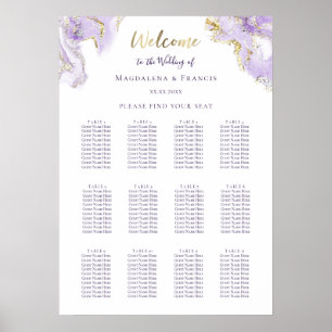 lavender gold fluid marble wedding seating chart