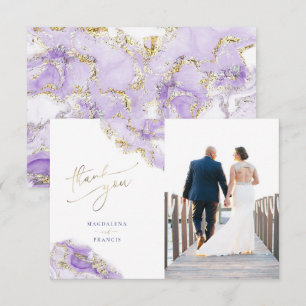 lavender gold fluid marble wedding thank you card