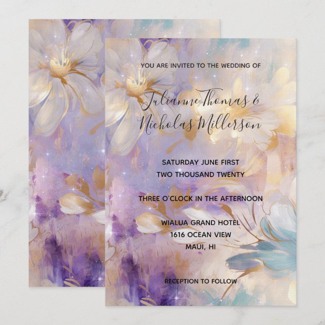 Lavender Gold Glam Floral Wedding  Invitation (Front/Back)