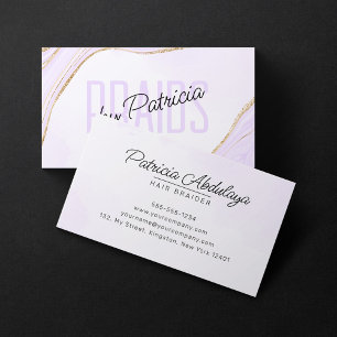 Lavender Gold Glitter Agate Hair Braiding Salon Business Card
