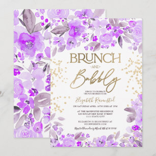 Lavender gold glitter floral chic bridal shower invitation