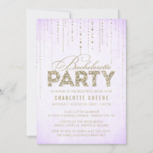 Lavender & Gold Glitter Look Bachelorette Party Invitation