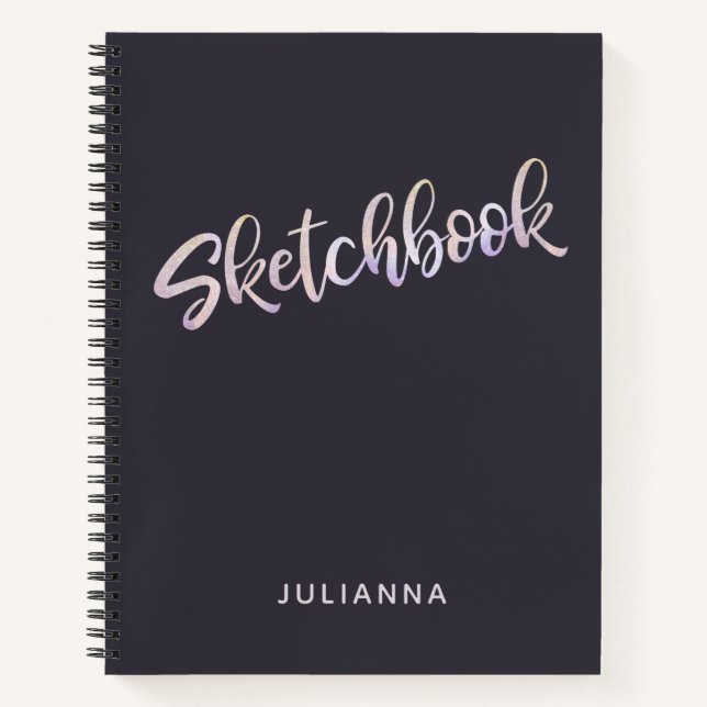 Lavender Gold Glitter Personalised Sketchbook Notebook (Front)