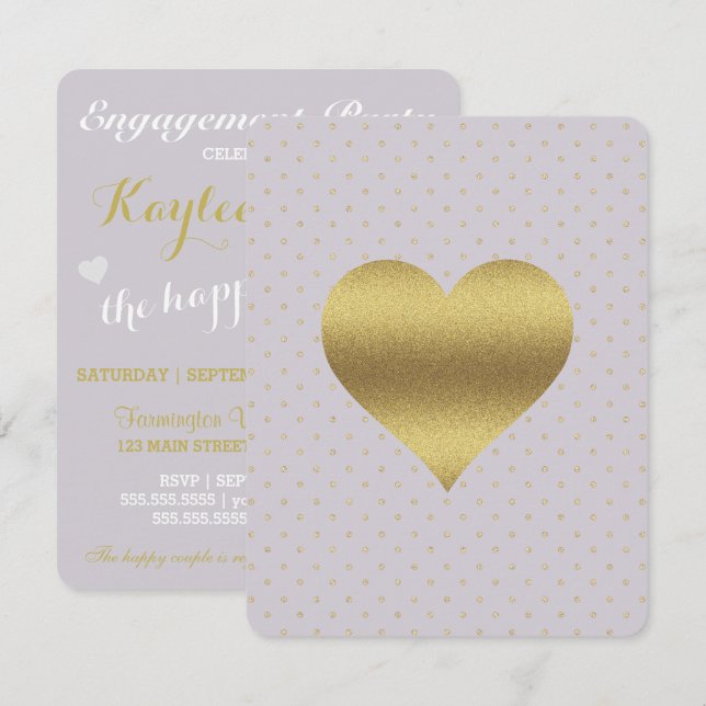 Lavender Gold Heart Polka Dot Bridal Shower Party Invitation (Front/Back)