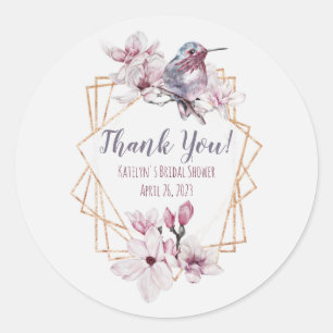 Lavender & Gold Hummingbird Themed Bridal Shower Classic Round Sticker