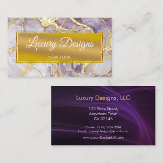 Lavender Gold Marble Background Watercolor Business Card