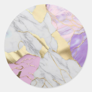 Lavender & Gold Marble Luxe Classic Round Sticker