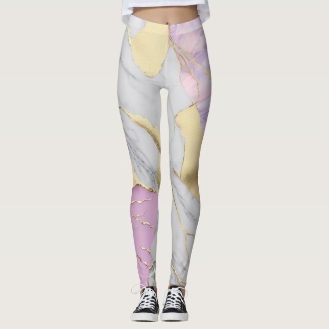 Lavender & Gold Marble Luxe Leggings (Front)